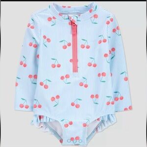NWT Carter's Baby Girl Long Sleeve Rashguard One Piece Swim Blue/Cherries